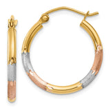 Earrings,Hoop,Gold,Tri-Color,14K,7 mm,2 mm,Pair,Wire & Clutch,Hoop,Between $100-$200