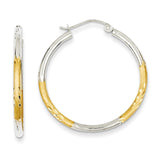 Earrings,Hoop,Gold,Two-Tone,14K,26 mm,2 mm,Pair,Wire & Clutch,Hoop,Between $100-$200