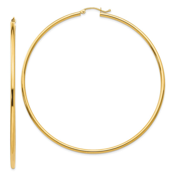 Earrings,Hoop,Gold,Yellow,14K,70 mm,2 mm,Pair,Wire & Clutch,Hoop,Between $400-$600