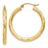 Earrings,Hoop,Gold,Yellow,14K,30 mm,3 mm,Pair,Diamond-cut,Wire & Clutch,,Hoop,Between $200-$400