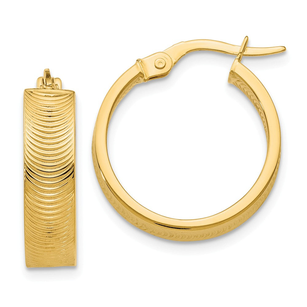 Earrings,Hoop,Gold,Yellow,14K,23 mm,23 mm,5 mm,Pair,Tread,Wire & Clutch,Hoop