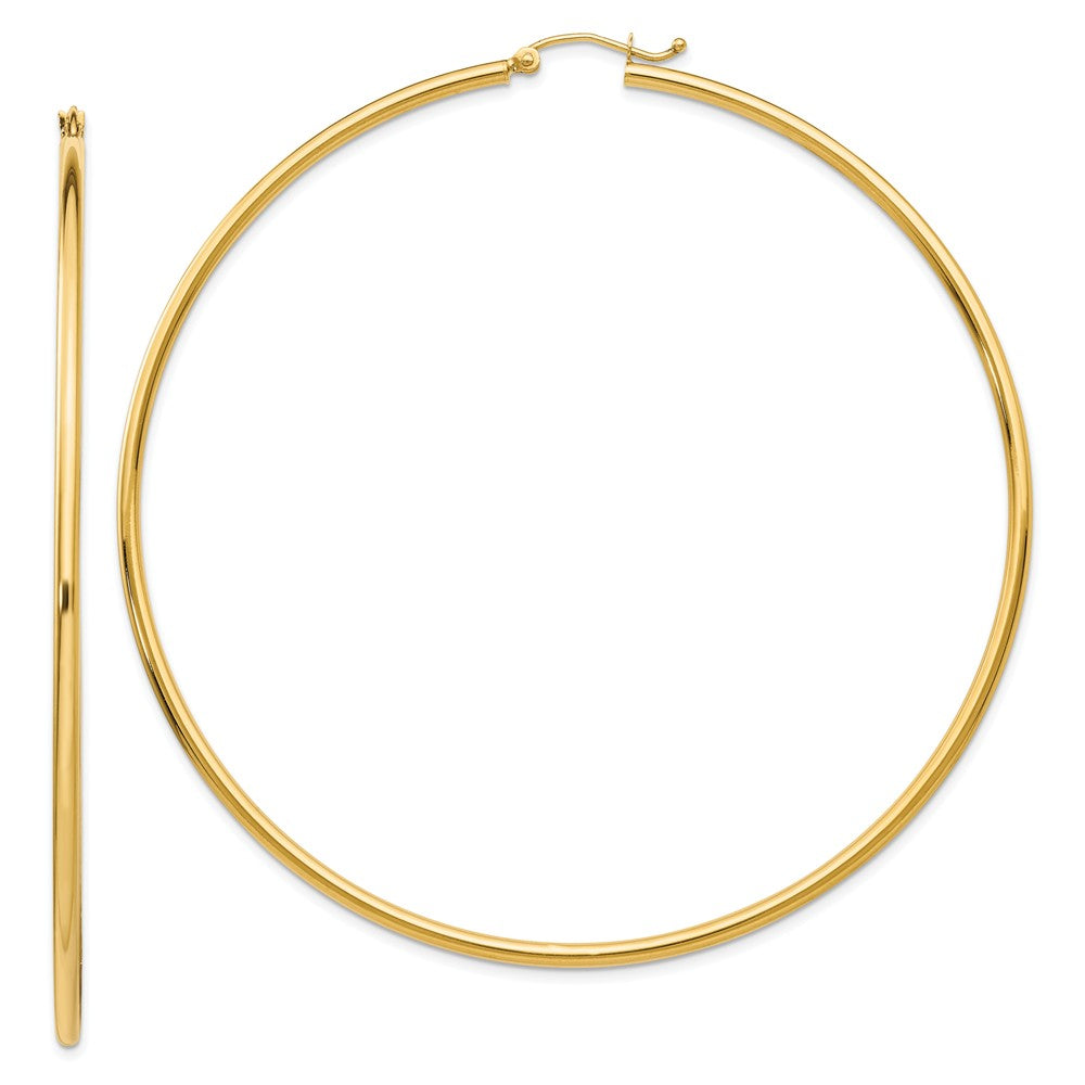 Earrings,Hoop,Gold,Yellow,14K,75 mm,2 mm,Pair,Light Weight,Wire & Clutch,,Hoop,Between $200-$400