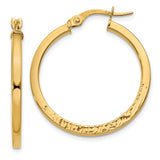 Earrings,Hoop,Gold,Yellow,14K,28 mm,2 mm,Pair,Polished,Tread,Wire & Clutch,Hoop