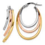 Earrings,Hoop,Gold,Tri-Color,14K,27 mm,6 mm,Wire & Clutch,Hoop