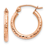 Earrings,Hoop,Gold,Rose,14K,15 mm,2 mm,Pair,Light Weight,Diamond-cut,Wire & Clutch,Hoop,Under $100