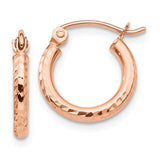 Earrings,Hoop,Gold,Rose,14K,13 mm,2 mm,Pair,Light Weight,Diamond-cut,Wire & Clutch,Hoop,Under $100