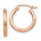Earrings,Hoop,Gold,Rose,14K,15 mm,2 mm,Pair,Satin,Light Weight,Diamond-cut,Hoop,Under $100