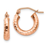 Earrings,Hoop,Gold,Rose,14K,14 mm,3 mm,Pair,Polished,Light Weight,Diamond-cut,Hoop,Under $100