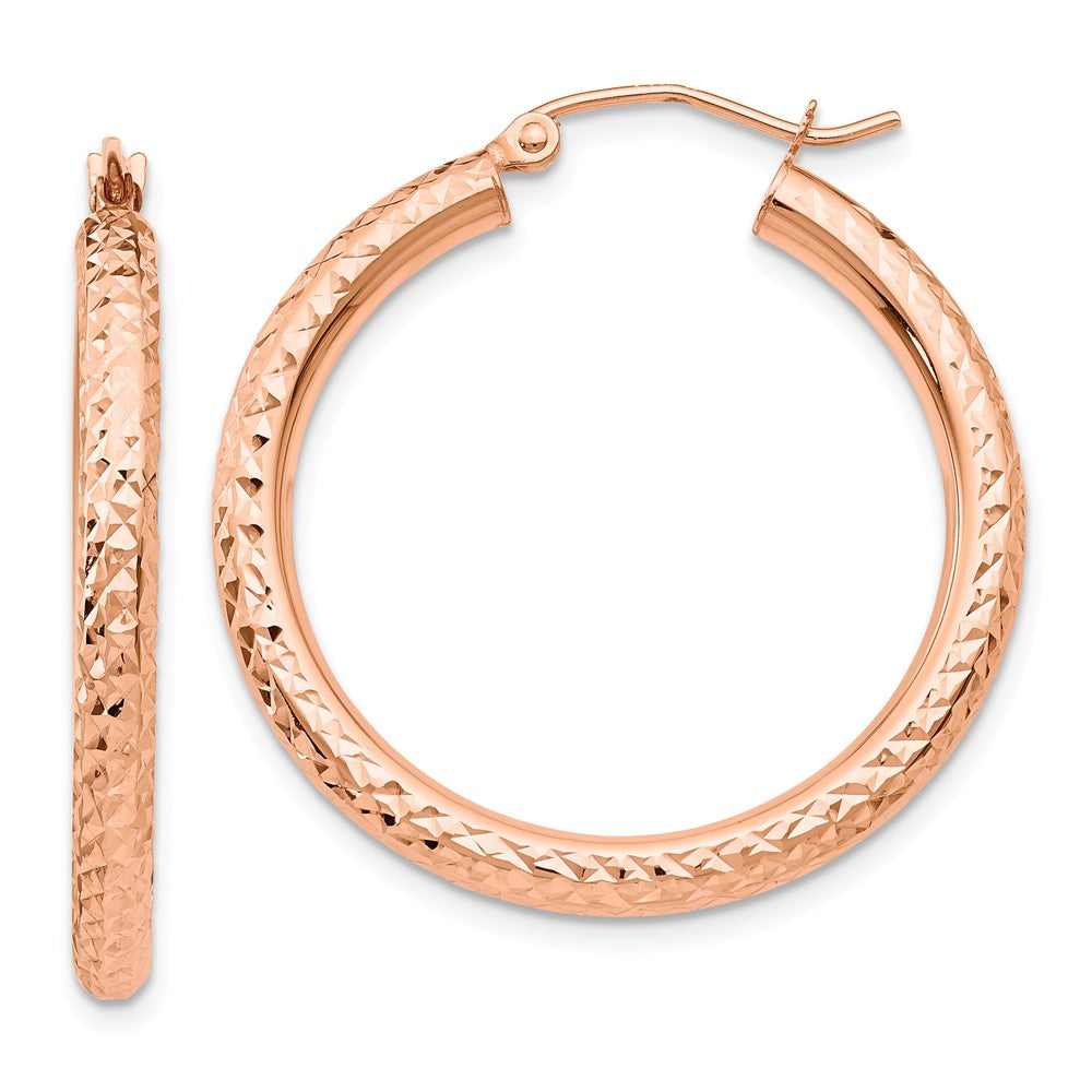 Earrings,Hoop,Gold,Rose,14K,30 mm,3 mm,Pair,Diamond-cut,Wire & Clutch,,Hoop,Between $200-$400