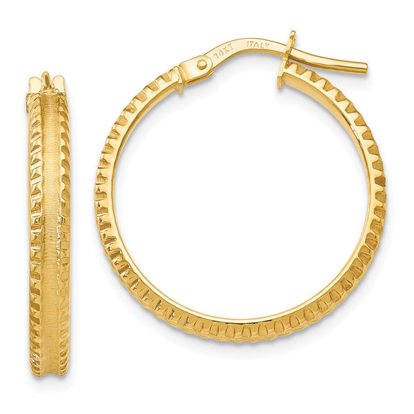 Earrings,Hoop,Gold,Yellow,14K,25 mm,25 mm,3 mm,Pair,Polished,Tread,Hoop,Between $100-$200