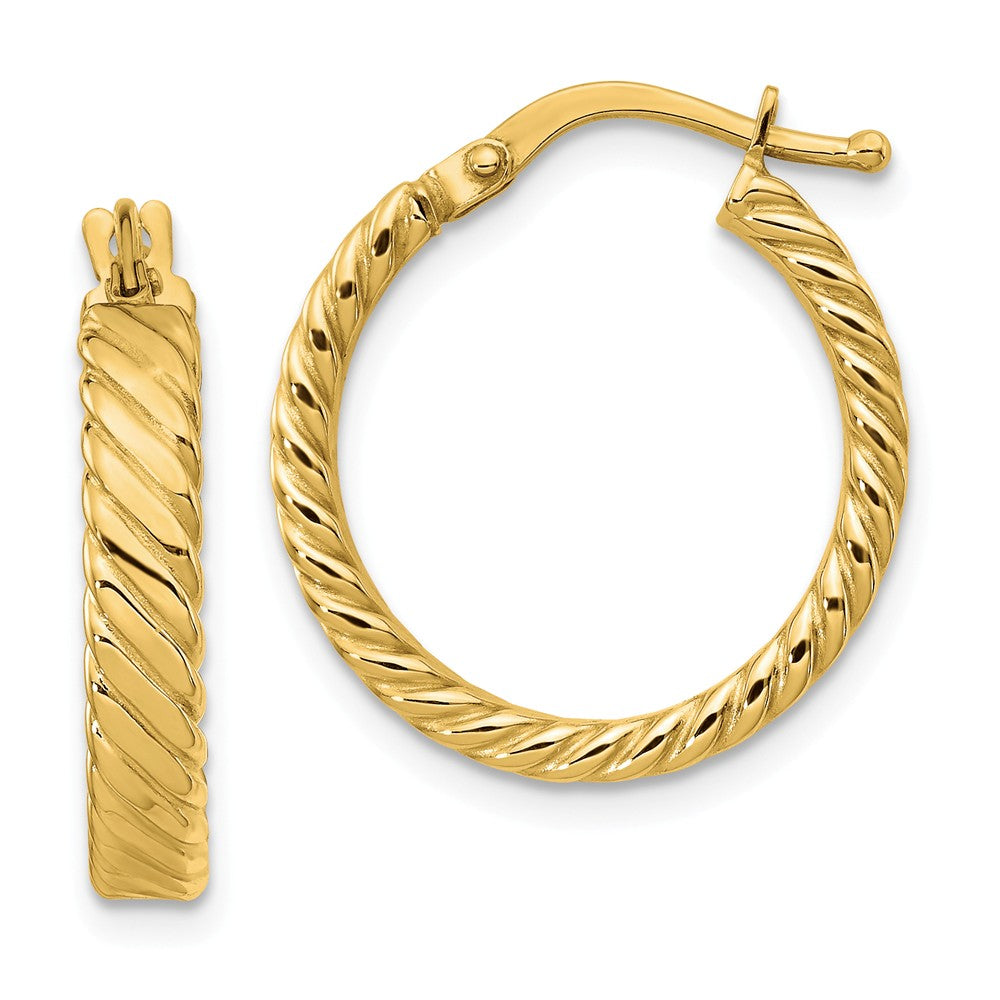 Earrings,Hoop,Gold,Yellow,14K,19 mm,19 mm,3 mm,Pair,Striped,Wire & Clutch,Hoop,Between $100-$200