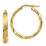 Earrings,Hoop,Gold,Yellow,14K,25 mm,25 mm,3 mm,Pair,Striped,Wire & Clutch,Hoop