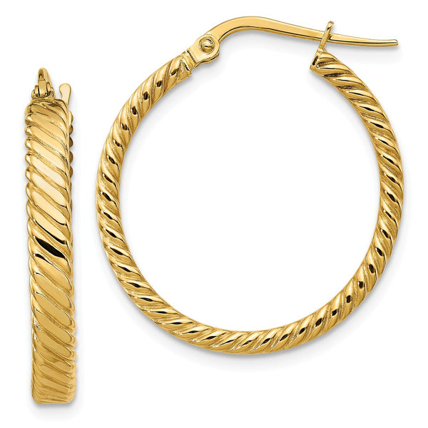 Earrings,Hoop,Gold,Yellow,14K,27 mm,27 mm,3.25 mm,Pair,Satin,Ripple,Hoop,Between $100-$200