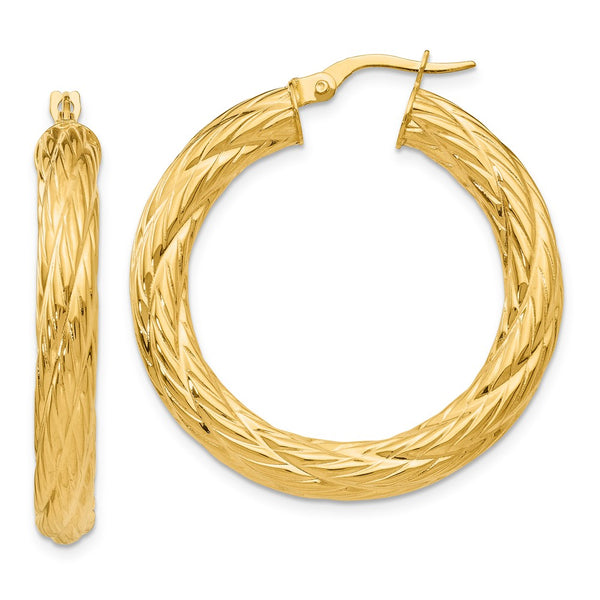 Earrings,Hoop,Gold,Yellow,14K,37 mm,37 mm,4.5 mm,Pair,Tread,Wire & Clutch,Hoop,Between $400-$600