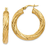 Earrings,Hoop,Gold,Yellow,14K,32 mm,32 mm,4.5 mm,Pair,Tread,Wire & Clutch,Hoop