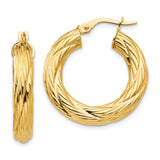 Earrings,Hoop,Gold,Yellow,14K,28 mm,28 mm,4.5 mm,Pair,Tread,Wire & Clutch,Hoop,Between $200-$400