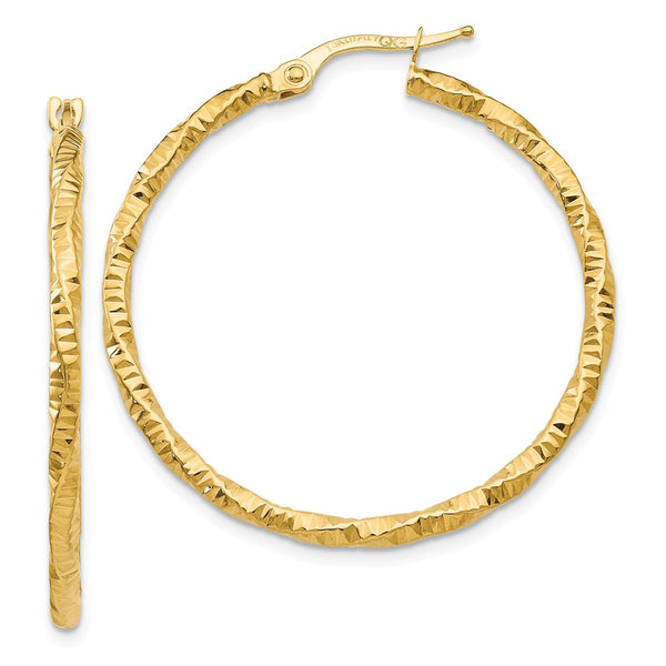 Earrings,Hoop,Gold,Yellow,14K,35 mm,2 mm,Wire & Clutch,Hoop