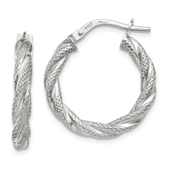 Earrings,Hoop,Gold,White,14K,20 mm,3 mm,Rhodium,Wire & Clutch,Hoop,Between $100-$200