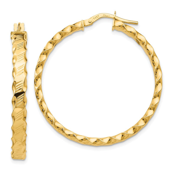 Earrings,Hoop,Gold,Yellow,14K,35 mm,2 mm,Wire & Clutch,Hoop