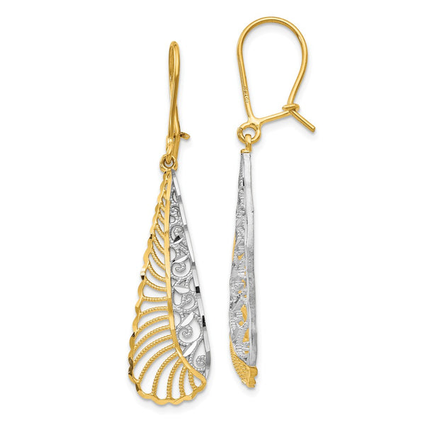 Polished,14K Yellow Gold & Rhodium,Kidney Wire,Textured,Dangle