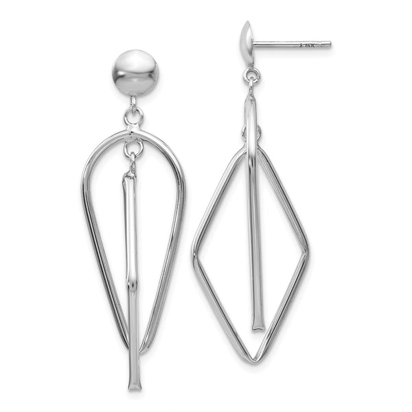 Polished,14K White Gold,Hollow,Post,Dangle