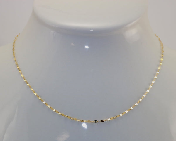 14K Yellow Gold Polished Mirror Flat Link Chain Necklace