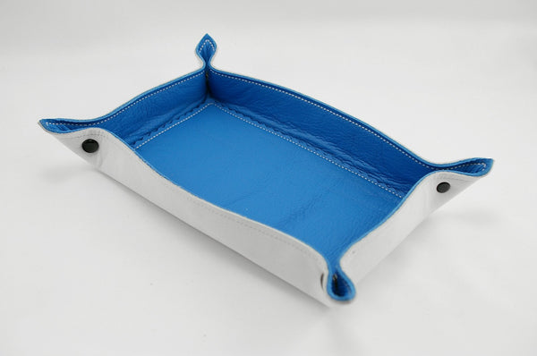 leather tray  bright blue and white full