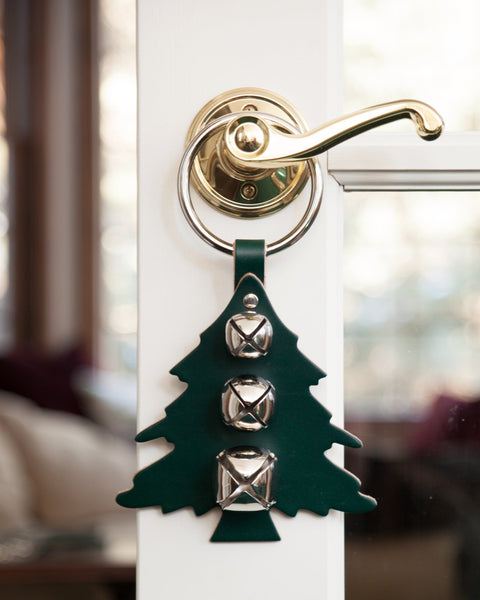 door decoration fir tree green silver bells