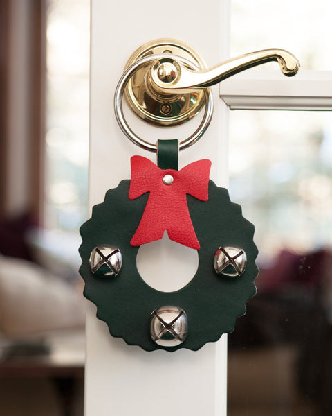 door decoration wreath green silver bells