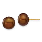 Jewelry,Earrings,Ball,Gold,Yellow,14K,10 to 11 mm (range),10 to 11 mm (range),9 mm,Pair,Post & Push Back,Pearl,Freshwater,Cultured,Dyeing,Brown,Freshwater Cultured,Ball/Post/Stud