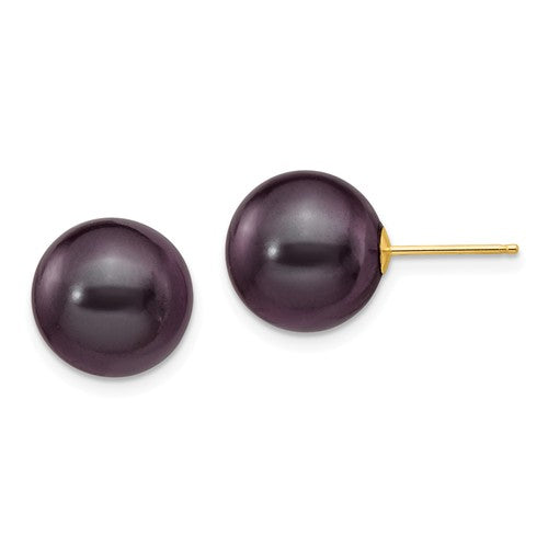 Jewelry,Earrings,Ball,Gold,Yellow,14K,10 to 11 mm (range),10 to 11 mm (range),10-11 mm,Pair,Post & Push Back,Pearl,Freshwater,Cultured,Dyeing,Black,Freshwater Cultured,Ball/Post/Stud