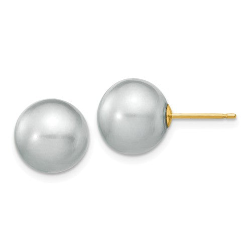Jewelry,Earrings,Ball,Gold,Yellow,14K,10 to 11 mm (range),10 to 11 mm (range),10-11 mm,Pair,Post & Push Back,Pearl,Freshwater,Cultured,Dyeing,Grey,Freshwater Cultured,Ball/Post/Stud