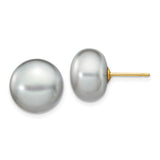 Jewelry,Earrings,Ball,Gold,Yellow,14K,11 to 12 mm (range),11 to 12 mm (range),10 mm,Pair,Post & Push Back,Pearl,Freshwater,Cultured,Dyeing,Grey,Freshwater Cultured,Ball/Post/Stud