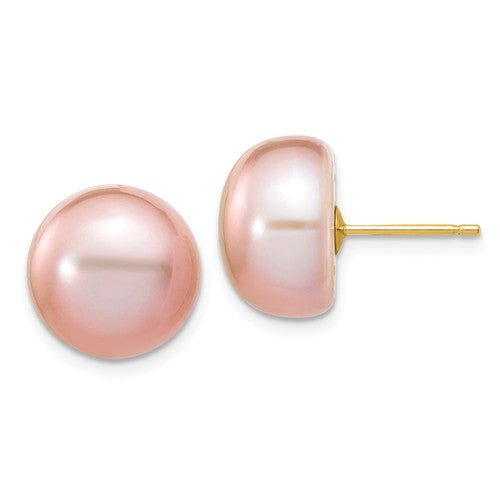 Jewelry,Earrings,Ball,Gold,Yellow,14K,11 to 12 mm (range),11 to 12 mm (range),10 mm,Pair,Post & Push Back,Pearl,Freshwater,Cultured,Dyeing,Purple,Freshwater Cultured,Ball/Post/Stud