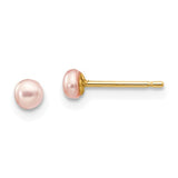 Jewelry,Earrings,Ball,Gold,Yellow,14K,3 to 4 mm (range),3 to 4 mm (range),2 mm,Pair,Post & Push Back,Pearl,Freshwater,Cultured,Dyeing,Pink,Freshwater Cultured,Ball/Post/Stud