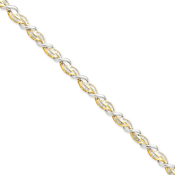 Casted,Polished,14K Two-Tone,Genuine,Diamond,Safety Clasp,Baguette,Box Chain Catch