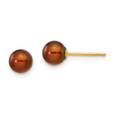 Jewelry,Earrings,Ball,Gold,Yellow,14K,5 to 6 mm (range),5 to 6 mm (range),5-6 mm,Pair,Post & Push Back,Pearl,Freshwater,Cultured,Dyeing,Brown,Freshwater Cultured,Ball/Post/Stud