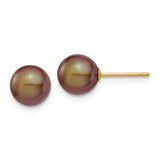 Jewelry,Earrings,Ball,Gold,Yellow,14K,7 to 8 mm (range),7 to 8 mm (range),7-8 mm,Pair,Post & Push Back,Pearl,Freshwater,Cultured,Dyeing,Brown,Freshwater Cultured,Ball/Post/Stud