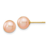 Jewelry,Earrings,Ball,Gold,Yellow,14K,7 to 8 mm (range),7 to 8 mm (range),7-8 mm,Pair,Post & Push Back,Pearl,Freshwater,Cultured,Dyeing,Pink,Freshwater Cultured,Ball/Post/Stud