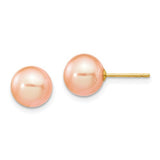 Jewelry,Earrings,Ball,Gold,Yellow,14K,8 to 9 mm (range),8 to 9 mm (range),8-9 mm,Pair,Post & Push Back,Pearl,Freshwater,Cultured,Dyeing,Pink,Freshwater Cultured,Ball/Post/Stud