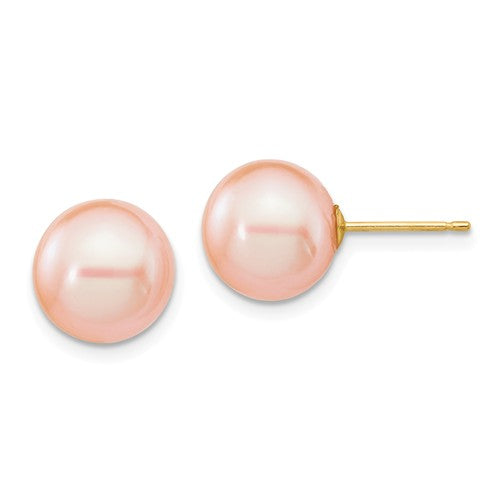 Jewelry,Earrings,Ball,Gold,Yellow,14K,9 to 10 mm (range),9 to 10 mm (range),9-10 mm,Pair,Post & Push Back,Pearl,Freshwater,Cultured,Dyeing,Pink,Freshwater Cultured,Ball/Post/Stud
