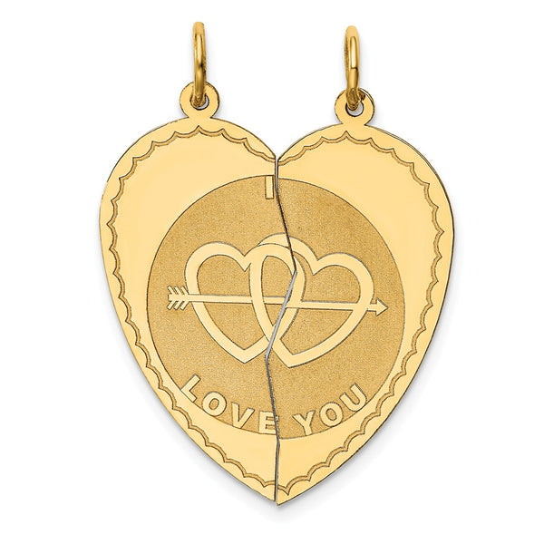 Solid,Polished,14K Yellow Gold,Stamped,Flat Back,Engravable,Florentine,Faceted,Brocaded Disc,2-Piece Break Apart