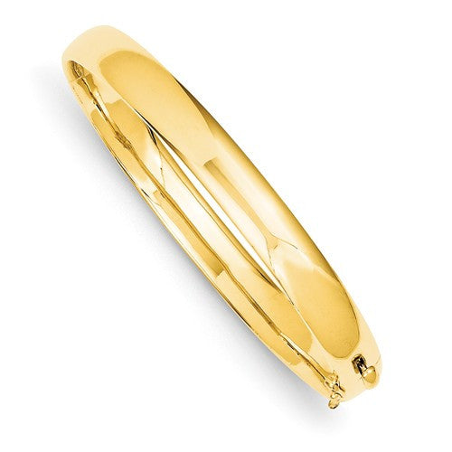 Bracelets,Bangle,Gold,Yellow,14K,7.7 mm,Polished,7.7 mm,Hinged,Casted,Safety Clasp,Above $600