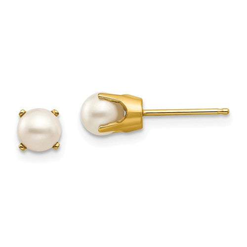 14K Yellow Gold 5mm Fresh Water Cultured Pearl Earrings-June