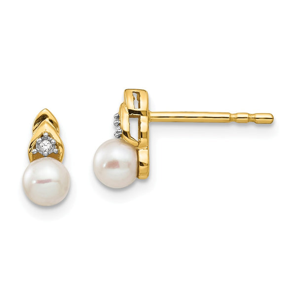 Polished,14K Yellow Gold,Genuine,Freshwater Cultured Pearl,Diamond