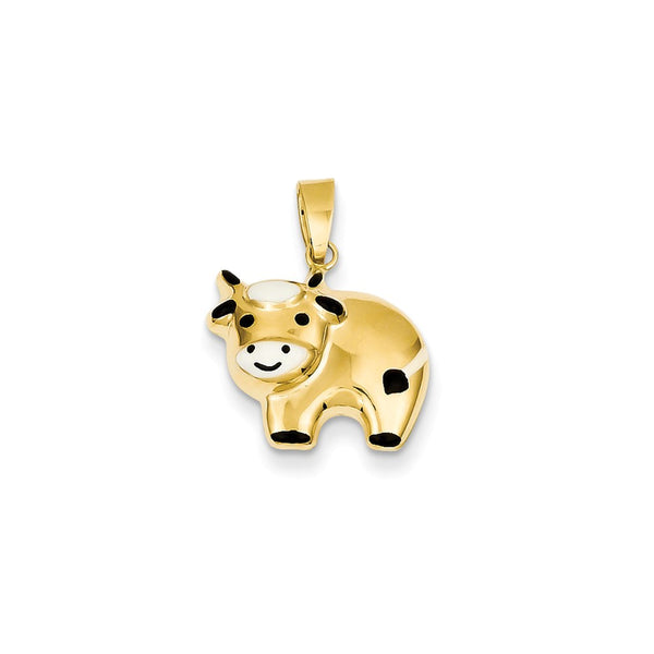 14K Yellow Gold  Enameled Cow Charm