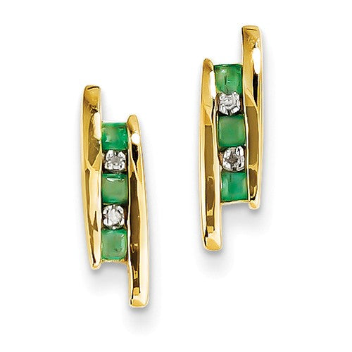Earrings,Button,Gold,Yellow,14K,12 mm,5 mm,Pair,18 mm,4 mm,Post & Push Back,Emerald,Natural,Oiling/Resin,Square,Green,2 x 2 mm,6,0.05 ct,Channel,Diamond,Natural,0.020 ct,Ball/Post/Stud,Gemstone