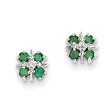 Earrings,Cluster,Gold,White,14K,8 mm,8 mm,Pair,Rhodium,7 mm,7 mm,Post & Push Back,Emerald,Natural,Oiling/Resin,Round,Green,1.9-2 mm,8,0.07 ct,Prong Set,Diamond,Natural,0.010 ct,Ball/Post/Stud,Gemstone