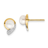 Jewelry,Earrings,Button,Gold,Yellow,14K,13 mm,9 mm,Pair,Post & Push Back,Pearl,Freshwater,Cultured,Bleaching,Round,White,5.5 mm,2,Diamond,Natural,0.010 ct,Ball/Post/Stud