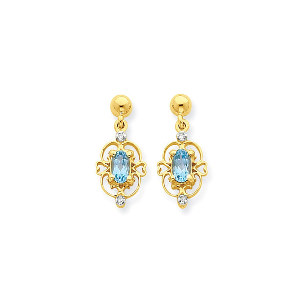 14K Yellow Gold & Rhodium Marquise Blue Topaz Diamond Dangle Post Earrings